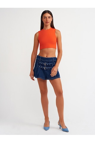 Dilvin Kadın Turuncu Kolsuz Crop Top T-shirt - 30125 Turuncu