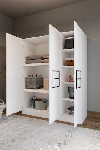 Merlin Mobil Zarif 3 Kapaklı 8 Bölmeli Siyah Şeritli Beyaz Dolap