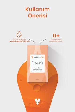 Wiserlife D3&K2 Vitamin D3 Ve Vitamin K2 İçeren Takviye Edici Gıda 20 ML