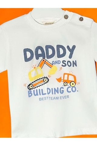 Divonette Erkek Bebek Baskılı Omuzdan Düğmeli T-shirt-15695 Krem