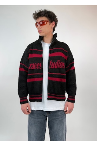 Zaee Studio Stripe Knit Crop Boy Triko Ceket Bordo