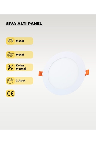 9w Sıva Altı Yuvarlak Slim Led Panel 3200k Sarı Işık - 2 Adet Beyaz