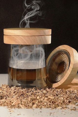 Premium Viski Tütsüleme Seti Ahşap Kapaklı Cam Smoke Infuser, Kokteyl Aromalandırma