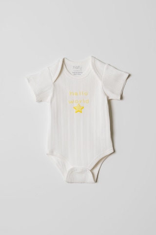 Hafy Baby Hello World Nakışlı, Zarf Yaka, 2 Li Yazlık Bebek Body / Zıbın Takımı Sarı - Beyaz