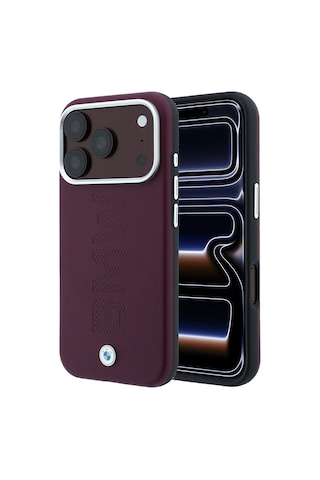 Apple Uyumlu iPhone 18 Pro Uyumlu Kılıf Bmw Lisanslı M-safe Özellikli Ortalı Sıcak Damga Logolu Deri Kapak Bordo