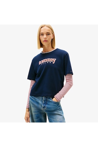 Tommy Hilfiger Boxy Tommy Applique Kadın Mavi T-shirt Dw0dw22563 Mavi