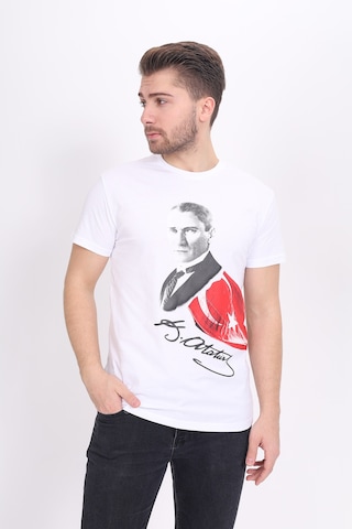 Toontoy Unisex Atatürk Baskılı Tişört 23093 Beyaz