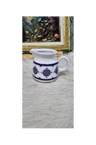 Vintage Mavi Desenli Porselen Sütlük Küçük Boy Servis Sürahisi