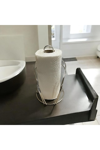 Gümüş Renkli Metal Kağıt Havluluk - Tezgah Üstü - Mutfak/banyo - Spiral Tasarım Gümüş