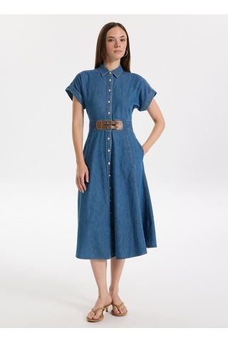 Lauren Ralph Lauren Mavi Kadın %100 Pamuk Elbise Erlaına-short Sleeve-day Dress