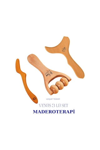 Maderoterapi 3'lü Masaj Seti - Doğal Ahşap Yüz Ve Vücut Şekillendirici Kürek Masaj Aleti Kiti