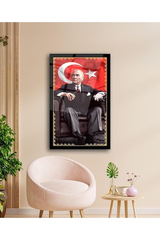 Atatürk Portre Ve Türk Bayrağı Cam Tablo Modern Ev Ofis Salon Hediyelik Büyük Tablo Duvar Dekoru16