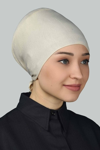 Altobeh Kadın Pratik Dikişsiz Bağcıklı Kaymayan Tesettür Penye Bone - Krem