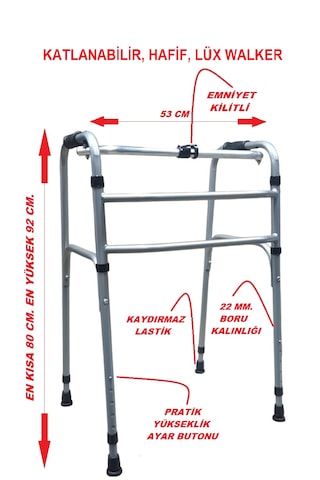 Lüx Hafif Katlanır Walker Yürüteç 130 Kg Taşıma Kapasiteli Wolker Yürüteç Hasta Yürüteci