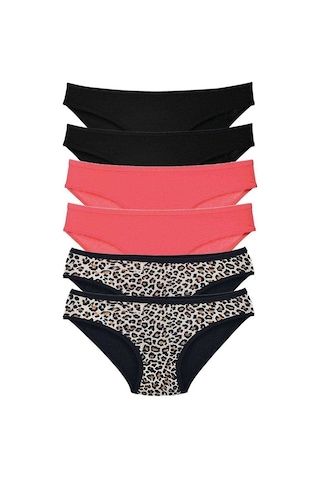 6 Adet Likralı Kadın Slip Külot Leopar Siyah Fuşya (527252374) Çok Renkli