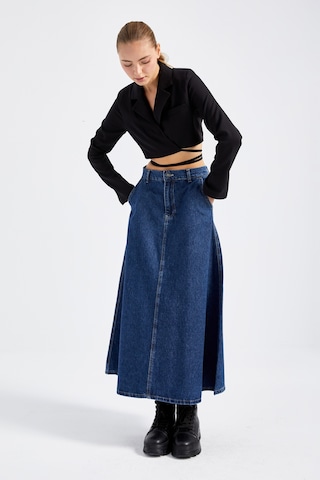 it's basic Kadın Mavi Renk Vinca A Tipi Kesim Denim Etek