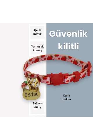 Caramelos Güvenlik Kilitli Kedi Tasması İsimli Kedi Tasması Clk-k