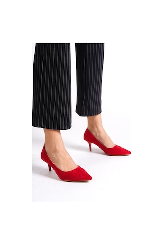 Mubiano Hakiki Deri Mbhrns977-kr Kadın Süet İnce 6 Cm Topuklu Kırmızı Stiletto & Topuklu Ayakkabı Kırmızı