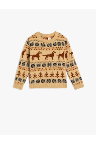 Koton Bisiklet Yaka Uzun Kollu Desenli Triko Kazak Bej 5wmb90014tt Ekru