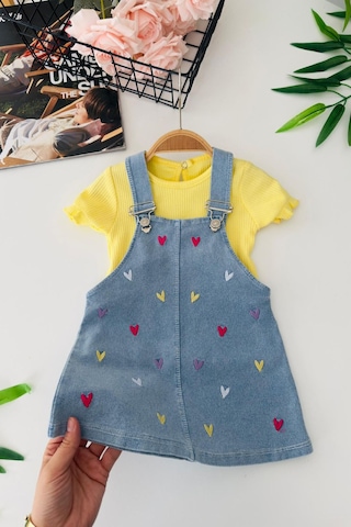 Miniğimin Cicileri Renkli Kalp İşleme Detaylı Kız Bebek Jile Takım Sarı