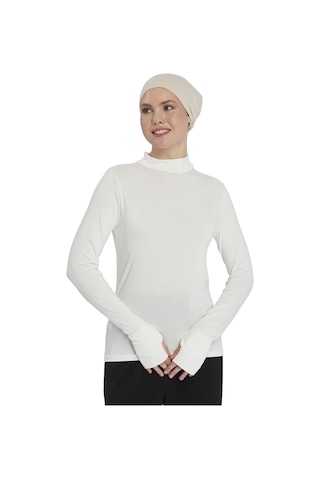 Kadın Organik Parmak Geçmeli Balıkçı Yakalı Body Ekru