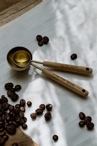 Qerhome 2'li Ahşap Saplı Ölçü Kaşığı 8 Ml- 25 Ml Gold