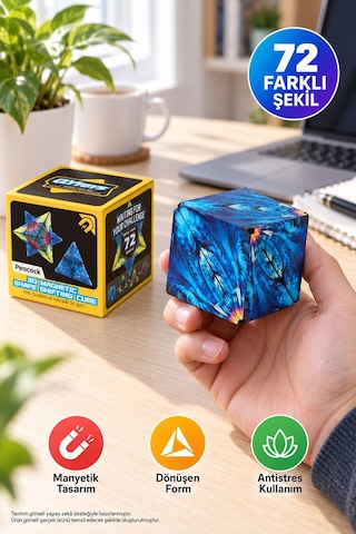 Manyetik Sonsuz Küp Qiyi 72 Şekilli Dönüşen Zekâ Oyunu Antistres Peacock Mavi 6,3 Cm