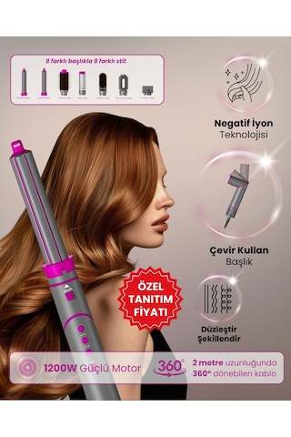 Mieco Aria 8 In Iyon Özellikli 1 Saç Kurutma Ve Şekillendirme Seti Pink