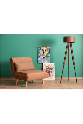 Folde 80 Tekli Yataklı Katlanır Koltuk Keten Açık Kahve Açık Kahverengi