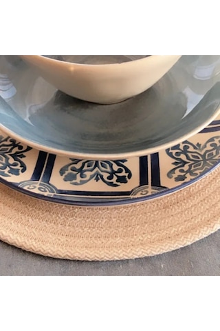 Uretti - Fatma 7987 - El Yapımı Doğal Bej Renk Pamuk İp 6'lı Supla Takımı - 32 X 32 Cm Bej