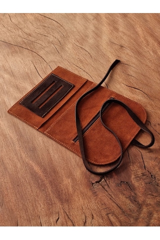 Kese Cüzdan Deri Ipli Çanta %100 Gerçek Süet Deri Taba