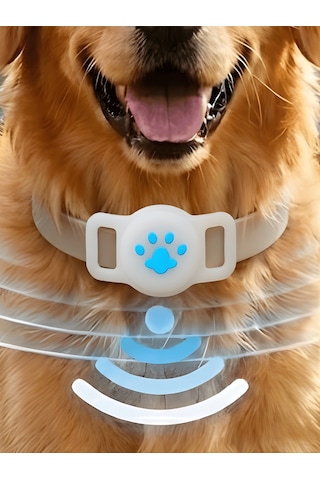 Gözcü Mobil Boş Airtag Yuvalı Kedi Köpek Tasması Evcil Hayvan Pet Takip Cihazı Silikon Yaka Kılıfı Şık Tasarım Beyaz Beyaz