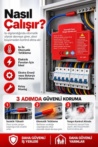 Otomatik Pano Yangın Söndürücü 20 Gr Aerosol Isı Sensörlü Elektrik Panosu Koruma Cihazı