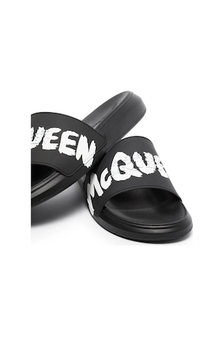 Alexander McQuenn Alexander McQueen Graffiti-logo Slip-on Slides 682490W4QS3 Siyah