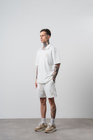 Erkek Respire Relined Yazılı Regular Fit T-shirt Şort Takım Ekru