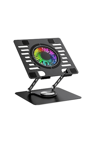 Addison Ad-rc36 Steely 360 Derece Dönebilen Fanlı Rgb Işıklı Ayarlanabilir Siyah Metal Laptop Stand