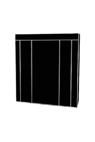 Çift Yandan Raflı Sert Plastik Pvc Profilli Bez Dolap / Gardırop/gardolap / Taşınabilir Portatif Hafif Dolap Siyah Çok Renkli