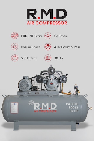R.m.d Kompresör Hava Kompresörü Pistonlu 500 Lt 3 Kafa 8 Bar 10 Hp I Pa390b