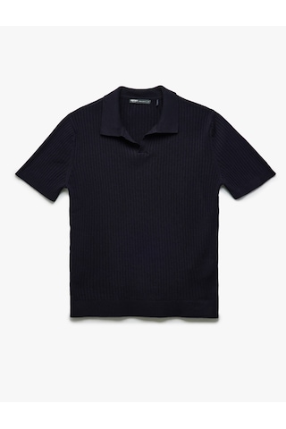 Koton Polo V Yaka Dokulu Kısa Kollu Triko Kazak Lacivert 5sam70049ht Lacivert