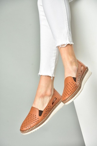 Fox Shoes P555501103 Taba Hakiki Deri Kadın Ayakkabı Taba