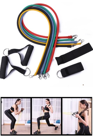 5'li Set 11 Parça Direnç Lastiği Taşıma Çantalı 4,5 Kg - 45 Kg Ayarlayabilir Zorluk Çok Renkli