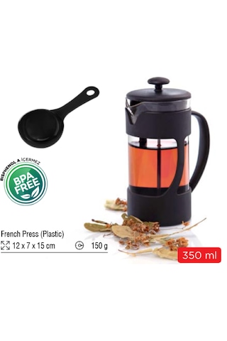 Leony Kaşıklı French Press Filtre Kahve Ve Bitki Çayı Demliği Siyah