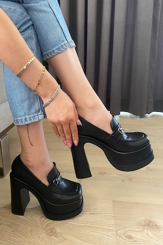 Preshley Kadın Clara İnce Tokalı Lofer Model 12 Cm Platform Topuklu Ayakkabı-siyah Siyah