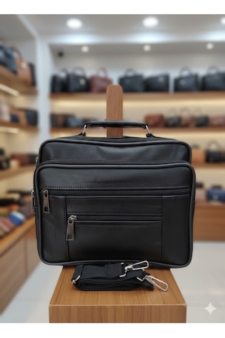 Newish Polo Hakiki Deri Postacı El Çantası Yan Kasasız Model - Büyük Siyah