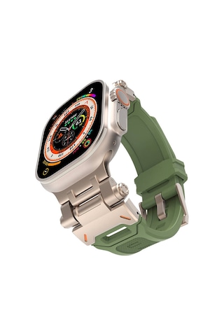 Zore Watch Ultra 49mm Clo Krd-108 Metal Başlıklı Silikon Kordon-starlight-yeşil