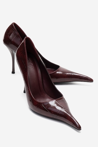 Luvishoes Luce Bordo Baskılı Sivri Burunlu Kadın Topuklu Ayakkabı Bordo