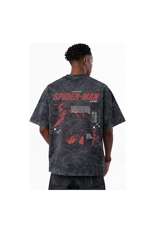 Spider-man Süper Kahraman Örümcek Adam Baskılı Unisex Oversize Vi Siyah