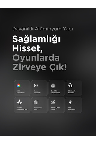 Kipchak Gaming Mikrofonlu Oyuncu Kulaklığı Siyah Rgb Led 7.1 Rm-k55
