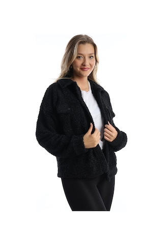 Kadın Çıt Çıt Kapamalı Kıvırcık Peluş Ceket Siyah