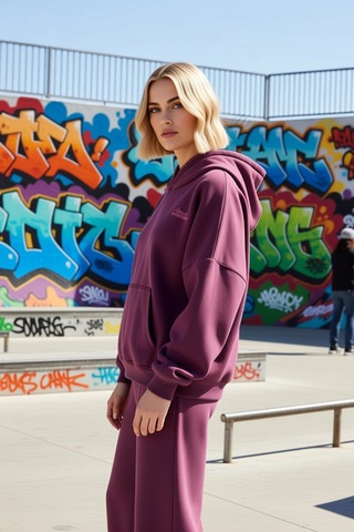 Benerly Kadın Kapüşonlu Düşük Kol Örme Sweatshirt Fonksiyonel Dayanıklı K Mürdüm
